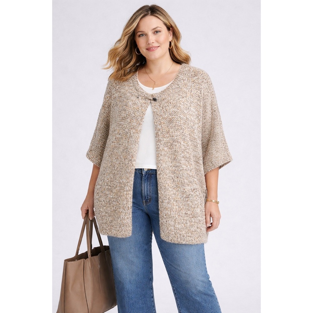 Pure Jill J. Jill Alpaca Wool Blend Chunky Knit Cardigan Neutral Minimalist L/XL